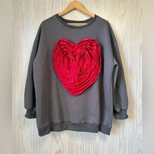 All Things Cherish Grey Oversized Heart Shaped Rose sweatshirt Size XL